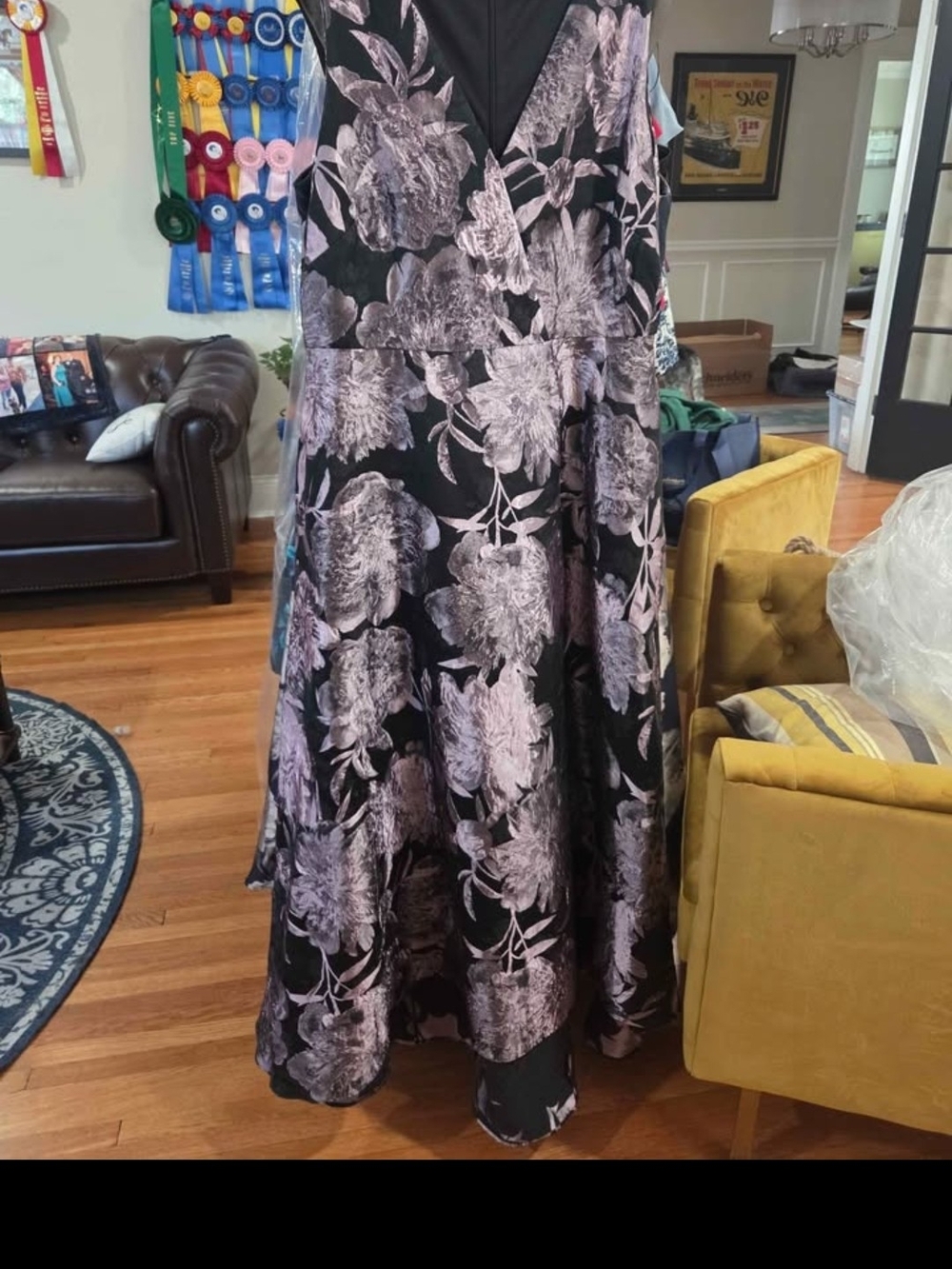 SLNY Floral A-Line Dress in Black and Lilac